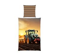 Herding Young Collection Tractor Bed Linen, Pillowcase Approx. 70 x 90 cm, Duvet Cover Approx. 140 x 200 cm, Austrian Size, with Branded Zip, 100% Cotton/Renforcé