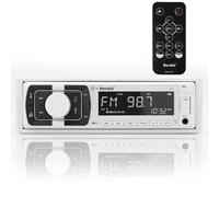 Herdio 240W Bluetooth Marine Stereo Receiver - Single DIN in-Dash AM/FM Radio with USB/AUX/MP3/Built-in Mic for Wireless Music Streaming & Hands-Free Calling (White)