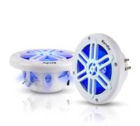 Herdio 6.5" 350W Marine Speakers - IP66 Waterproof Coaxial Audio, with Blue LED Light for Boats, ATVs, UTVs with UV Resistant White Grille (A Pair)