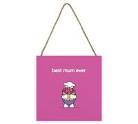 Herdy Best Mum Ever Plaque Wood 20cm x 20cm x 2.7cm Pink/White/Blue