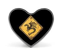 Here Be Dragons Road Sign Heart Shaped Enamel Brooch Pin Button Badges Decoration Hat Clothing Bag Accessories Gift Crafts