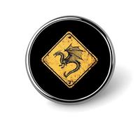 Here Be Dragons Road Sign Round Enamel Brooch Pin Button Badges Decoration Hat Clothing Bag Accessories Gift Crafts