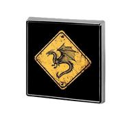 Here Be Dragons Road Sign Square Enamel Brooch Pin Button Badges Decoration Hat Clothing Bag Accessories Gift Crafts