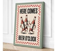 Here Comes Beer O'Clock Retro Canvas Wall Art Print 18x12 Inch
