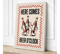 Here Comes Beer O'Clock Retro Canvas Wall Art Print 18x12 Inch (46 x 30 cm)