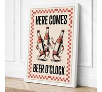 Here Comes Beer O'Clock Retro Canvas Wall Art Print 24x16 Inch