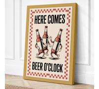 Here Comes Beer O'Clock Retro Canvas Wall Art Print 24x16 Inch