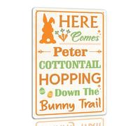 Here Comes Peter Cottontail Hopping Down The Bunny Trail Tin Sign Easter Metal Signs Funny Rabbit Decor Spring Egg Bouquet Chick Wall Art Decor For Home Farmhouse 8x12 Inch