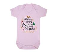 Here Comes Santa Claus Style one Baby Grow Vest, 0-3 Months, Pastel Pink