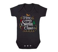Here Comes Santa Claus Style one Baby Grow Vest, 6-12 Months, Black