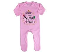 Here Comes Santa Claus Style one Baby Romper Jumpsuit with feet, 3-6 Months, Pastel Pink