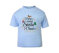 Here Comes Santa Claus Style one Short Sleeve Cotton Kids t Shirt, 2-3 Years, Pastel Blue
