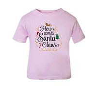 Here Comes Santa Claus Style one Short Sleeve Cotton Kids t Shirt, 2-3 Years, Pastel Pink