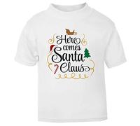 Here Comes Santa Claus Style one Short Sleeve Cotton Kids t Shirt, 2-3 Years, White