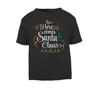 Here Comes Santa Claus Style one Short Sleeve Cotton Toddler t Shirt, 1-2 Years, Black