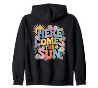 Here Comes Sun Retro Flower Spring Happy Summer Zip Hoodie