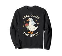 Here Comes The Bride Goose Wedding Embroidered Look Style Sweatshirt