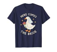 Here Comes The Bride Goose Wedding Embroidered Look Style T-Shirt