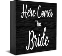 Here Comes The Bride Home Office Decor Wooden Box Sign, Decorative Positive Office Desk Accessories Wood Plaque Wood Table Sign For Tv Cabinet Shelf 5 X 5 Inch