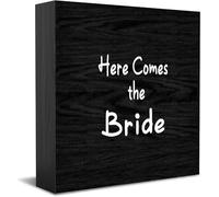 Here Comes The Bride Wooden Box Sign Decorative Funny Office Wood Box Sign Home Office Decor Rustic Farmhouse Square Desk Decor Sign For Shelf 5 X 5 Inches