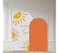 Here Comes The Son Arch Backdrop Covers Set, Retro Rainbow Sun Baby Shower Birthday Party Decorations for Boys, Boho Photo Background (2PCS, Fabric Only) (7.2FT,6FT)