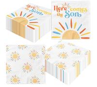 Here Comes The Son Baby Shower Decoration, 40pcs Disposable Retro Boho Sun Napkins Paper Little Ray of Sunshine Baby Shower Napkins The Boho Sun Party Decorations for Boys Kids Birthday Supplies