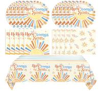Here Comes The Son Baby Shower Decorations,Boho First Trip Around The Sun Party Supplies,Disposable Dessert Plate,Napkin,Tablecloth for It's A Boy Gender Reveal,Sun You Are My Sunshine Baby Shower