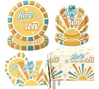 Here Comes The Son Baby Shower Decorations,First Trip Around The Sun Tableware Include Retro Boho Plates and Napkins Party Supplies for Ray Of Sunshine Baby Shower Decorations
