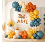 Here Comes the Son Balloon Arch Garland Kit, 128pcs Retro Blue and Yellow Balloons, Slate Blue and Beige Balloon for kids Baby Shower Gender Reveal Boho Birthday Back to School Party Decorations