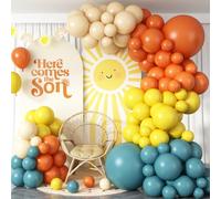 Here Comes the Son Balloon Arch Kit, 128pcs Retro Blue and Yellow Balloons Garland kit, Slate Blue and Beige Balloon for kids Baby Shower Gender Reveal Birthday Boho Anniversary Party Decoration