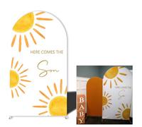 Here Comes The Son Boho Orange Sunrise Arch Backdrop Cover for Boy Baby Shower Birthday Party Decoration,Neutral Chiara Arched Rainbow Background (G-3824,3.3x6.5ft(100x200cm))