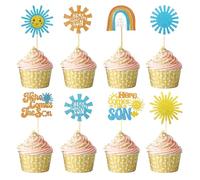 Here Comes the Son Cupcake Toppers, 24 PCS Here Comes the Son Baby Shower Decorations, Glitter Sun Themed Cupcake Party Decorations, Picks Food Picks for Baby Shower Party, Birthday, Wedding