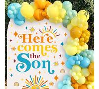 Here Comes The Son Party Decal Baby Shower Backdrop Stickers for Arch Gender Reveal Decorations for Balloon Arch Stickers Welcome Baby Sign Decor Baby Boy Birthday Wall Decorations
