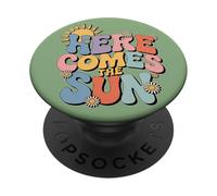 Here Comes The Sun Retro Flower Spring Happy Summer PopSockets Adhesive PopGrip