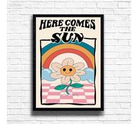 Here Comes The Sun, Retro Funky Quote Print Wall Art Gift, A4 and A3 Size Frame Options Available, Home, Pub, Café, Bar Decoration Wall Art Print, Funny Cute Pictures (A3 Framed (Black))
