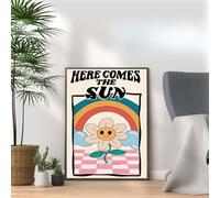Here Comes The Sun, Retro Funky Quote Print Wall Art Gift, A4 and A3 Size Frame Options Available, Home, Pub, Café, Bar Decoration Wall Art Print, Funny Cute Pictures (A3 Print Only)