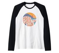 Here Comes the Sun Vintage Retro Sixties Surf Summer Beach Raglan Baseball Tee