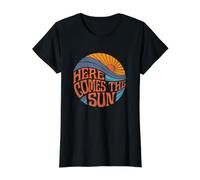 Here Comes the Sun Vintage Retro Sixties Surf Summer Beach Value Graphic T-Shirt, Women, Black, M
