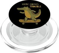 Here Comes Trouble Crocodile Skateboard Funny Skateboarding PopSockets PopGrip for MagSafe