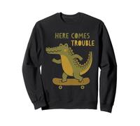 Here Comes Trouble Crocodile Skateboard Funny Skateboarding Sweatshirt