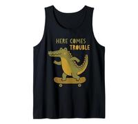 Here Comes Trouble Crocodile Skateboard Funny Skateboarding Tank Top