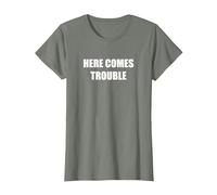 Here Comes Trouble T-Shirt, Women, Olive Heather, X-Small