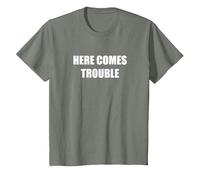 Here Comes Trouble T-Shirt, Youth, Olive Heather, 4T