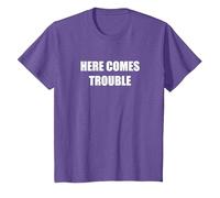 Here Comes Trouble T-Shirt, Youth, Purple Heather, Large