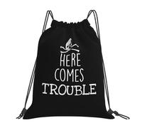 Here Comes Trouble Unisex String Backpack Durable Drawstring Backpack Portable Drawstring Bag For Travel Holidays Climbing