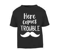 Here Comes Trouble (with Mustache) [BBY6] Short Sleeve Cotton Toddler t Shirt, 3-4 Years, Black