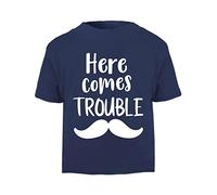 Here Comes Trouble (with Mustache) [BBY6] Short Sleeve Cotton Toddler t Shirt, 3-4 Years, Navy