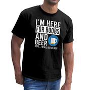 Here for Boobs and Beer Alcohol Mens T-Shirt Top Novelty Funny Rude Crude Joke Gift Present Birthday Christmas Father's Day 100% Combed Organic Cotton Vegan Ink (3XL, Black Prime)
