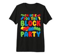 Here for The Block Party Birthday Block Building Brick Premium T-Shirt