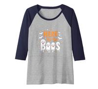 Here for The Boos: Spooky Cute Halloween Ghost Party Raglan Baseball Tee, Women, Navy/Athletic Heather, XL